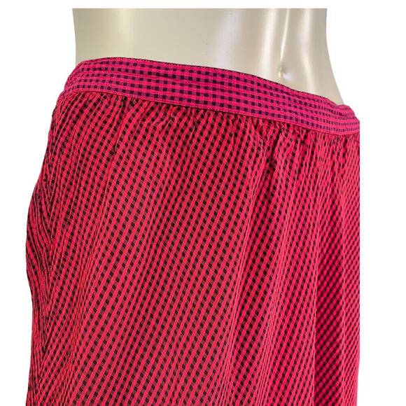 KHAKI Rose Vintage Gingham Slip Maxi Fishtail Skirt Pullon Size S Red Black - Picture 4 of 13